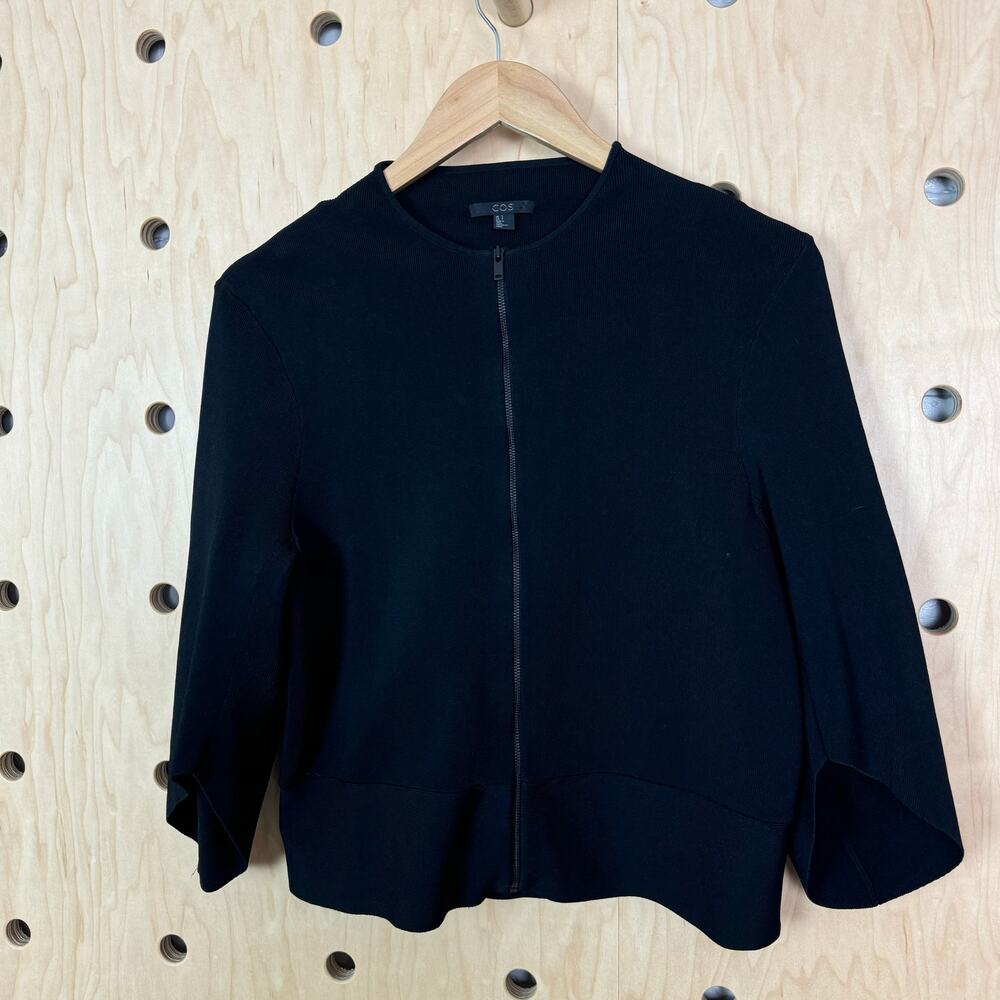 COS Women’s Zip Crew Neck Black Cardigan Sweater Size Small - Picture 5 of 9